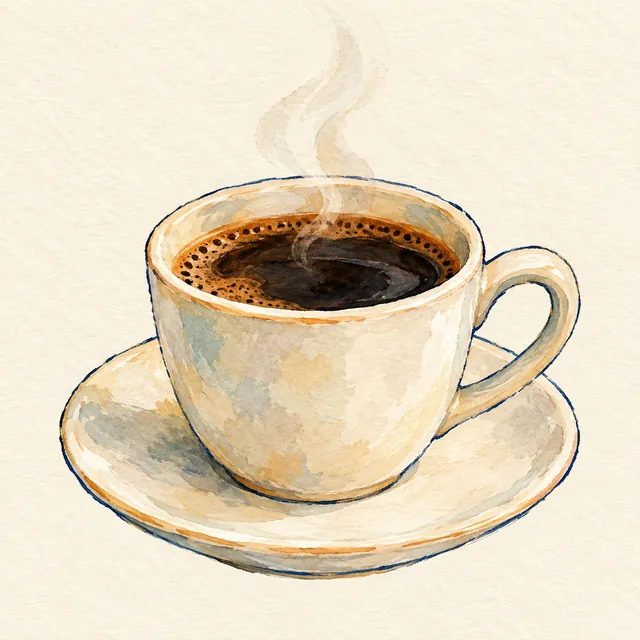 Painted illustration of a cup of coffee
