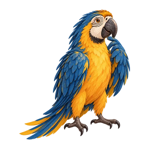 Pico thoughtfully holding a wing to his beak